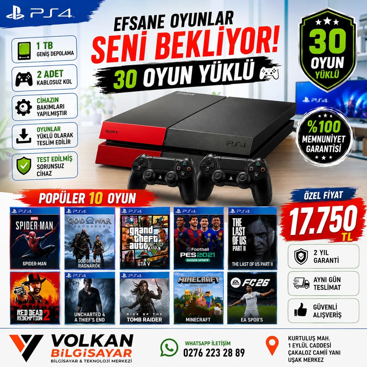 PS4 30 OYUN YÜKLÜ 2 KOLLU 1 TB  - Görsel 1
