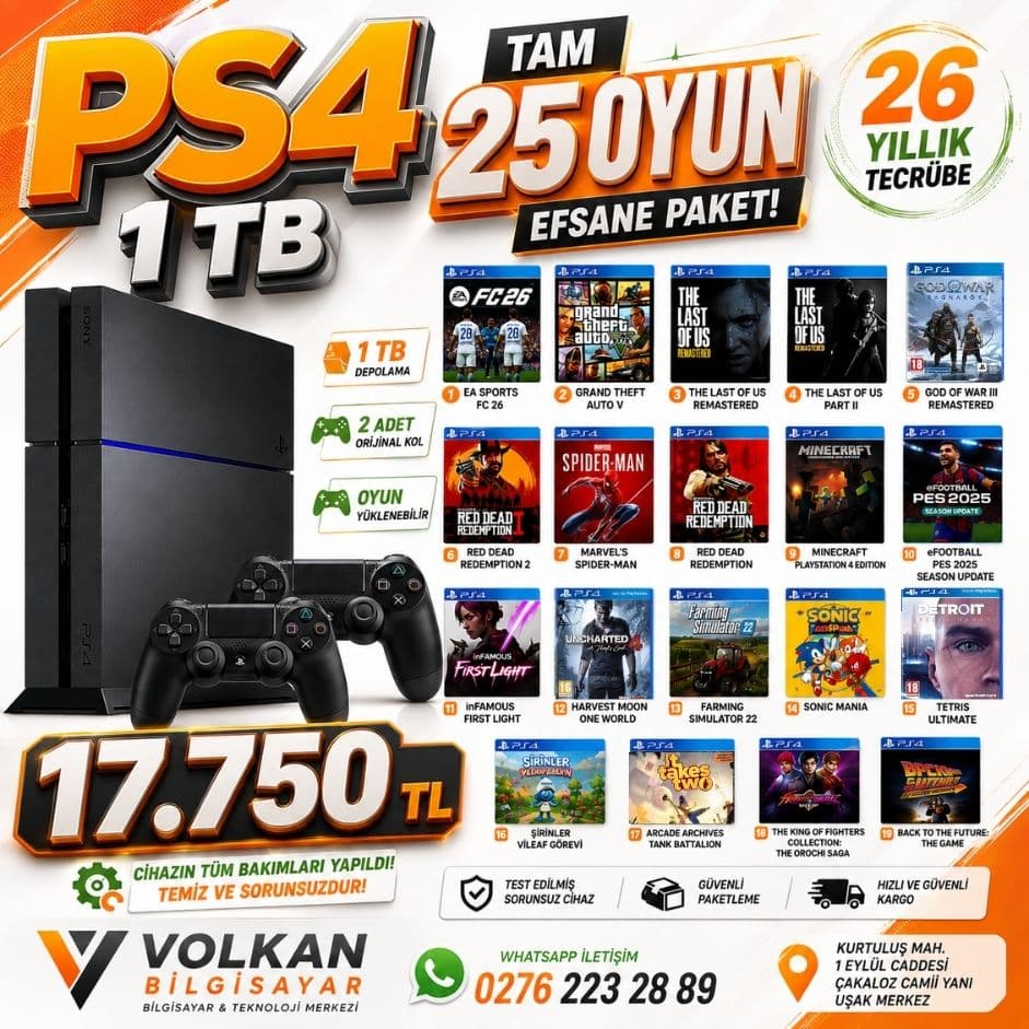 PS4 25 Oyun Yüklü - 1 TB & 2 KOL İLE BİRLİKTE - Görsel 1