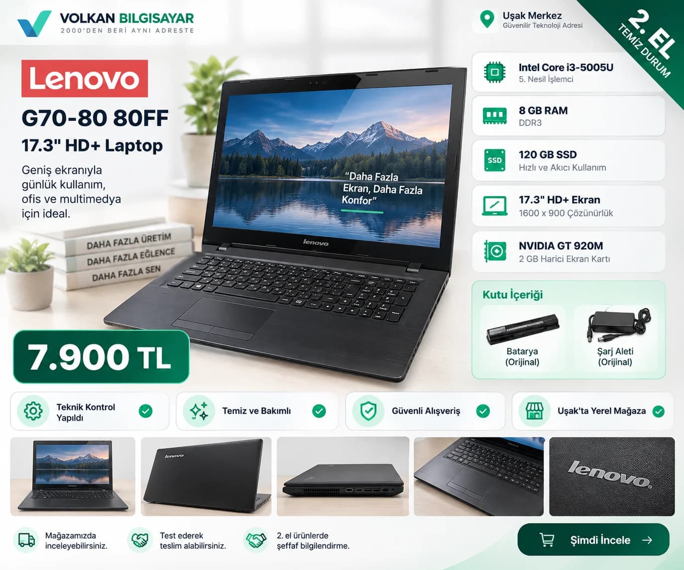 Lenovo G70-80 80FF Intel Core i3-5005U 17.3" HD+ Laptop