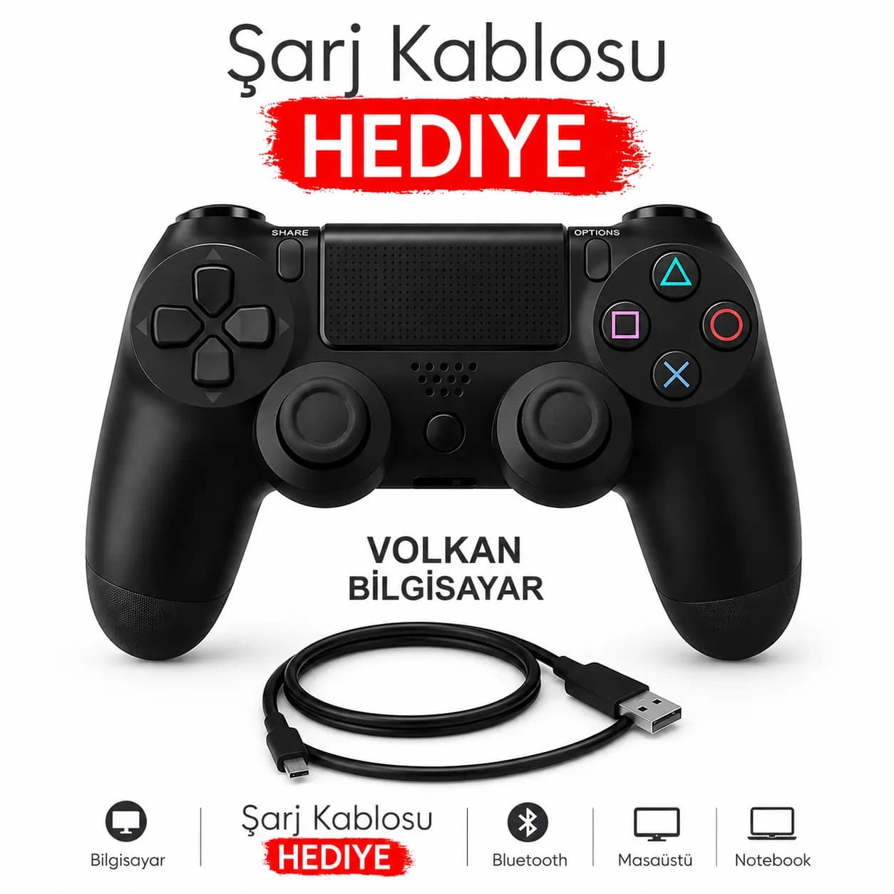 PS4 Kablosuz Titreşimli Oyun Kolu A Kalite Yan sanayi - Görsel 1