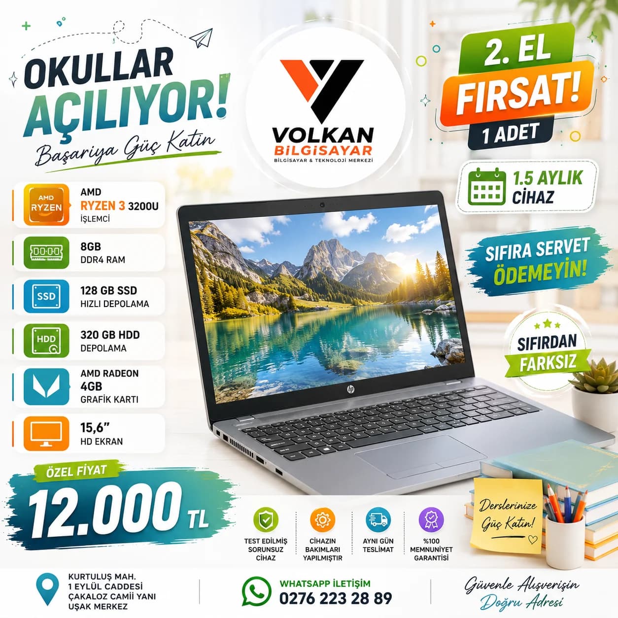 HP Laptop | Ryzen 3 | 8GB RAM | 128 GBSSD + 320 HDD SIFIRDAN FARKSIZ İKİNCİ EL LAPTOP - Görsel 1